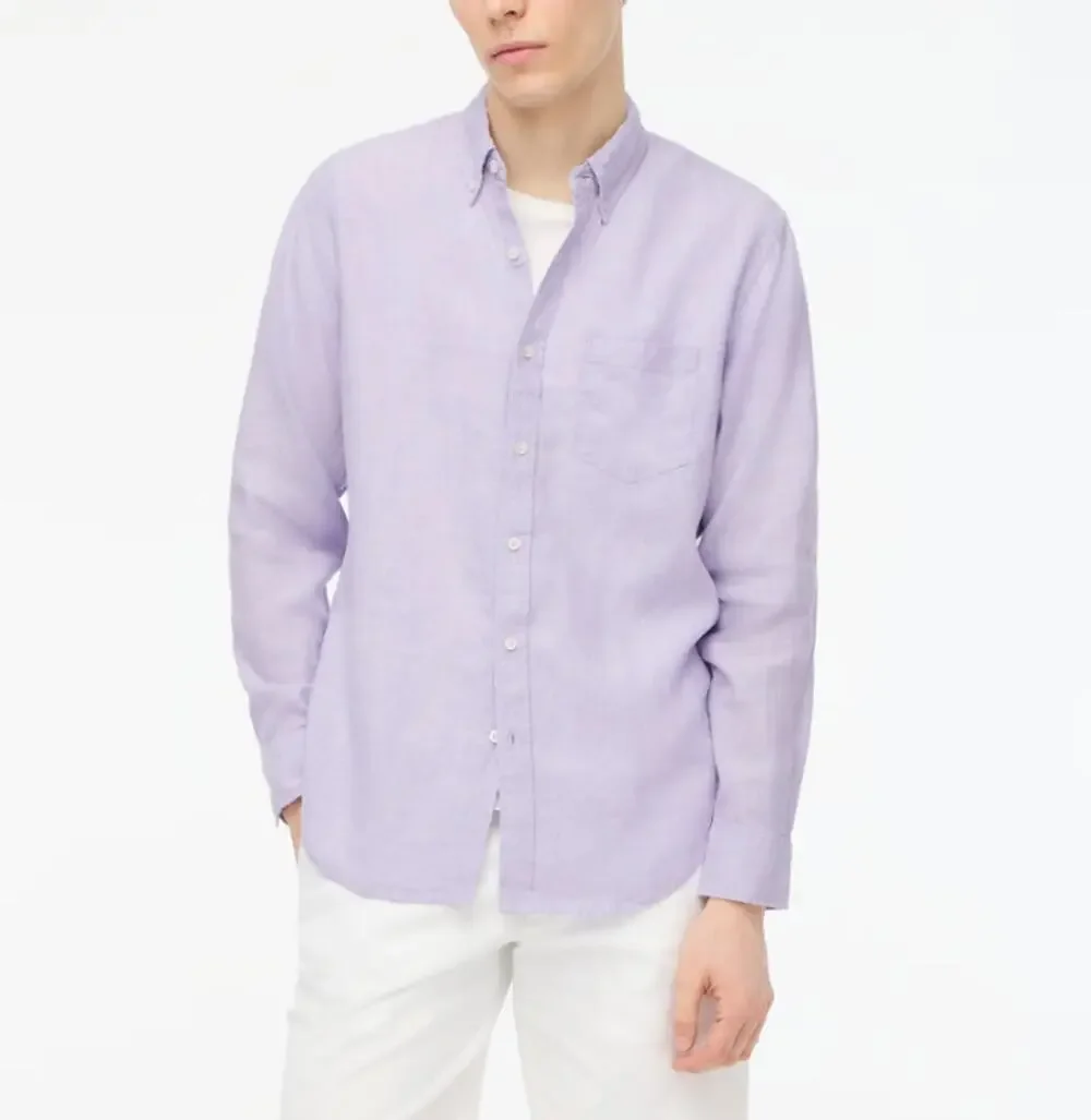 J.Crew Classic Fit Linen Shirt Mens M Purple Button Up Long Sleeve Lightweight